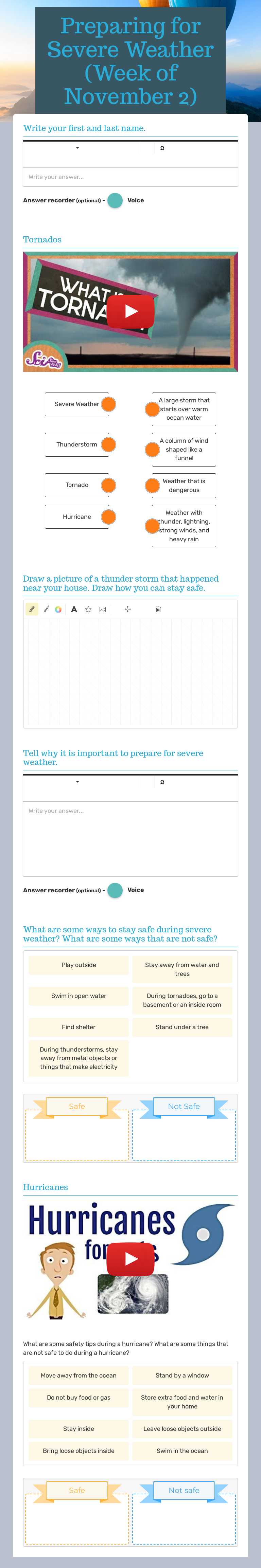 Preparing for Severe Weather (Week of November 2) worksheet preview image