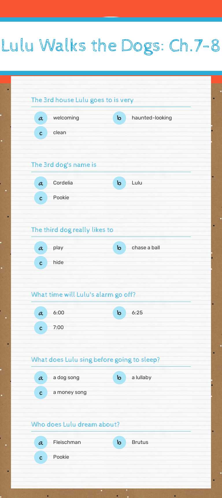 Lulu Walks the Dogs: Ch.7-8 Grade 2 worksheet preview