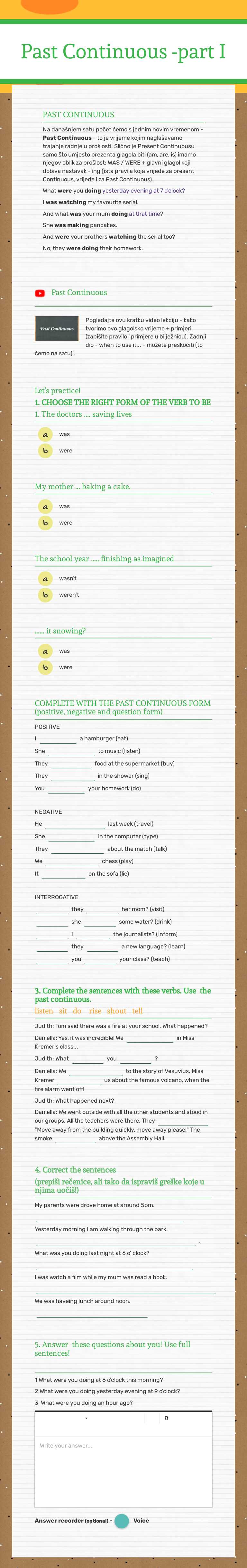 Past Continuous  -part I worksheet preview image