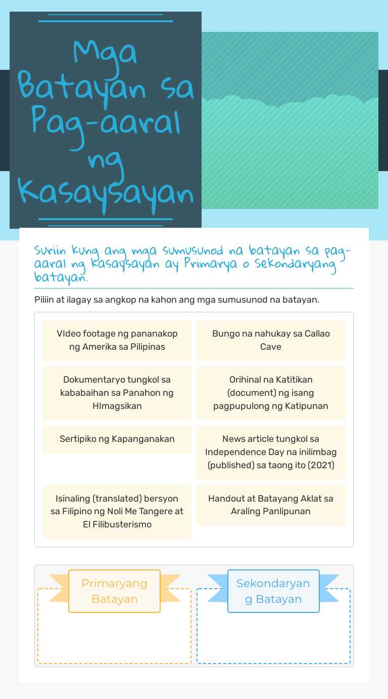 Mga Batayan sa Pag-aaral ng Kasaysayan worksheet preview image