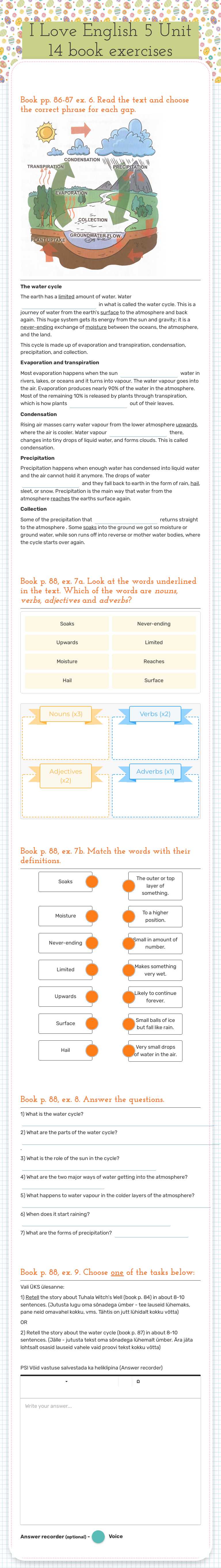 I Love English 5 Unit 14 book exercises worksheet preview image