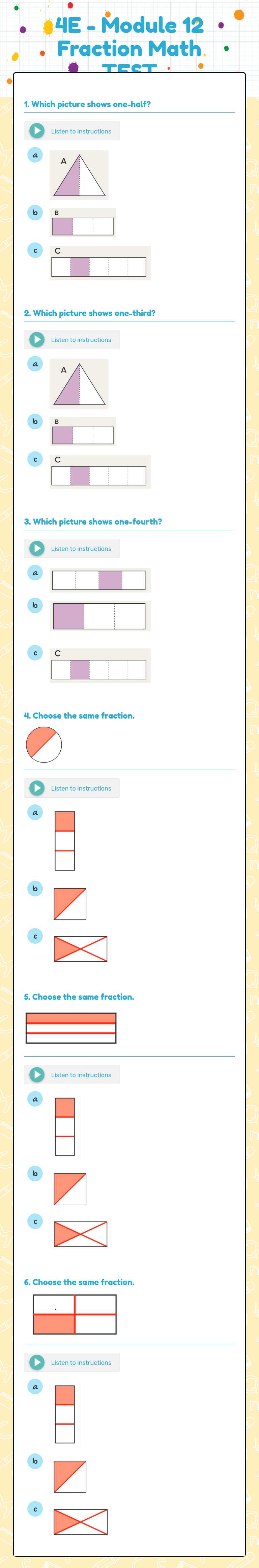 4E - Module 12 Fraction Math TEST worksheet preview image