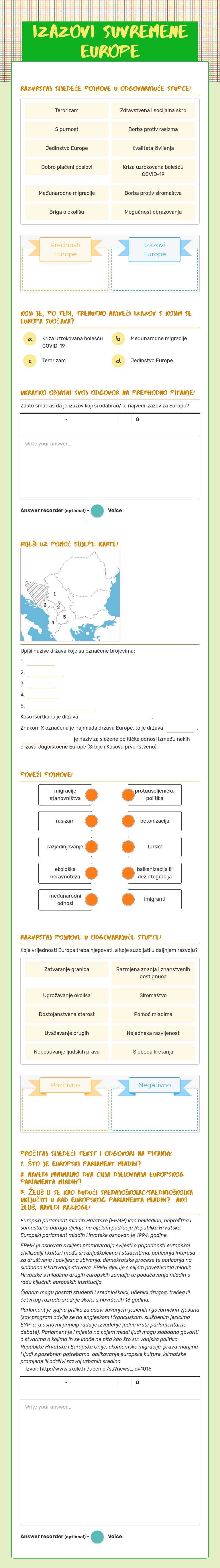 IZAZOVI SUVREMENE EUROPE worksheet preview image