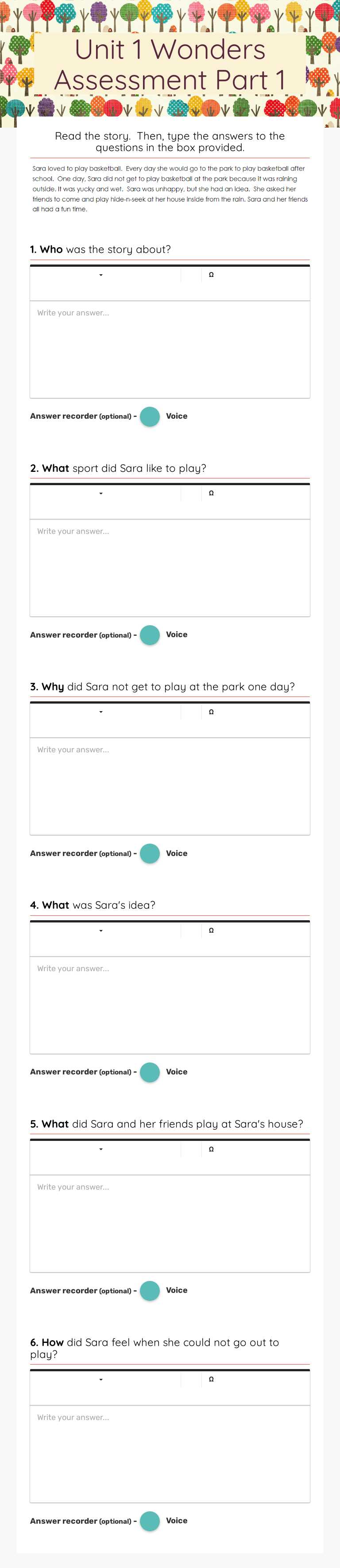 Unit 1 Wonders Assessment Part 1 Grade 2 worksheet preview