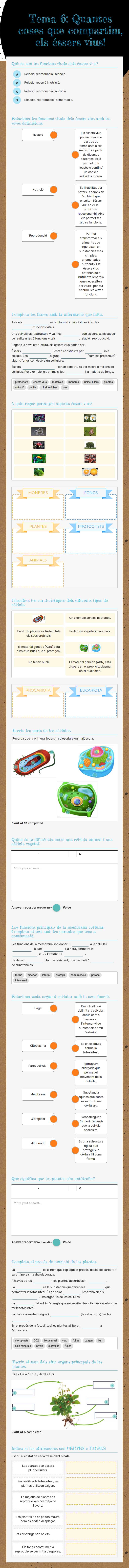 Tema 6: 
Quantes coses que compartim, els éssers vius! worksheet preview image