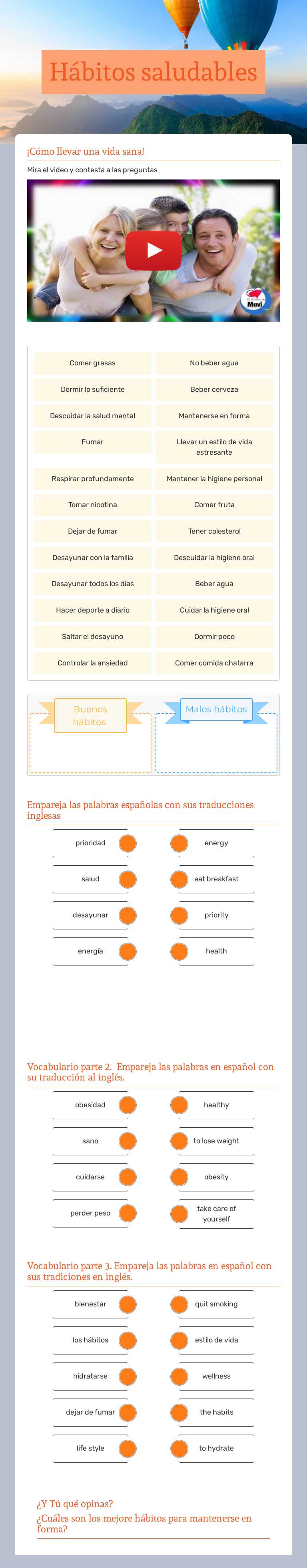 Hábitos saludables worksheet preview image