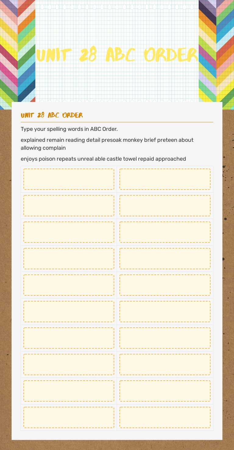 Unit 28 ABC Order worksheet preview image