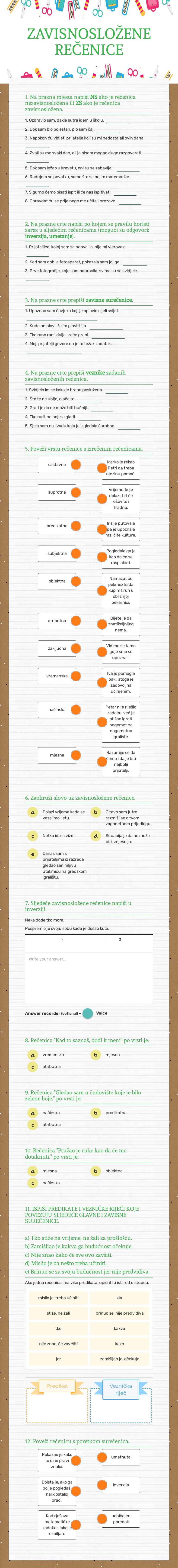 ZAVISNOSLOŽENE REČENICE worksheet preview image