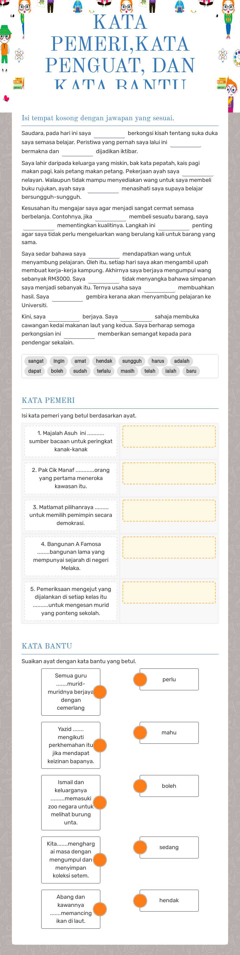 KATA PEMERI,KATA PENGUAT, DAN KATA BANTU worksheet preview image
