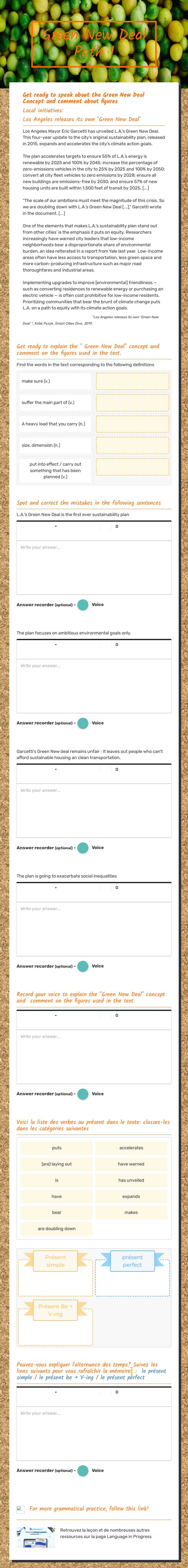 Green New Deal Path 1 worksheet preview image