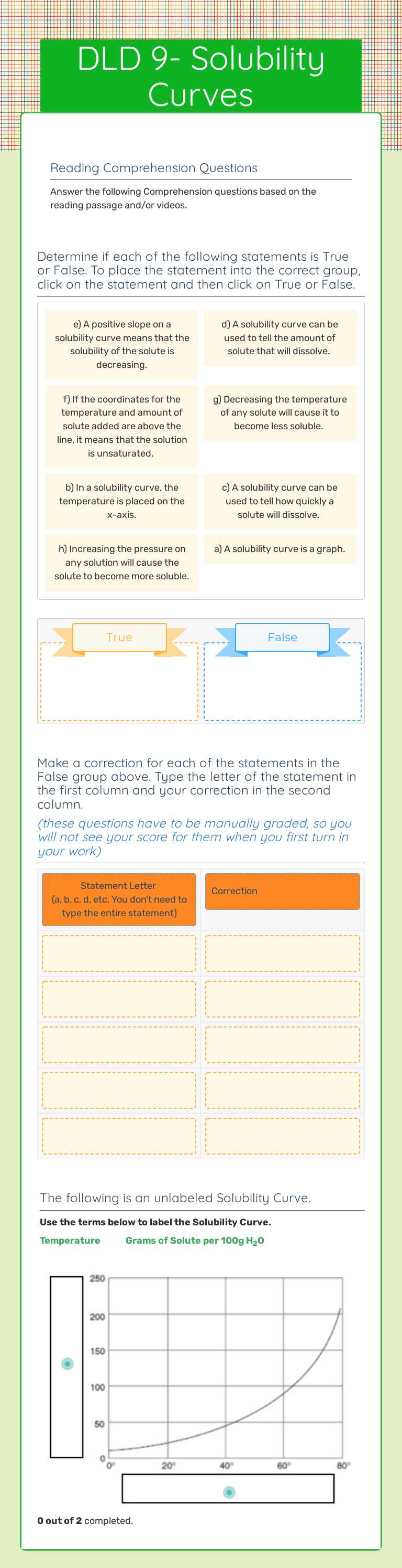DLD 9- Solubility Curves worksheet preview image