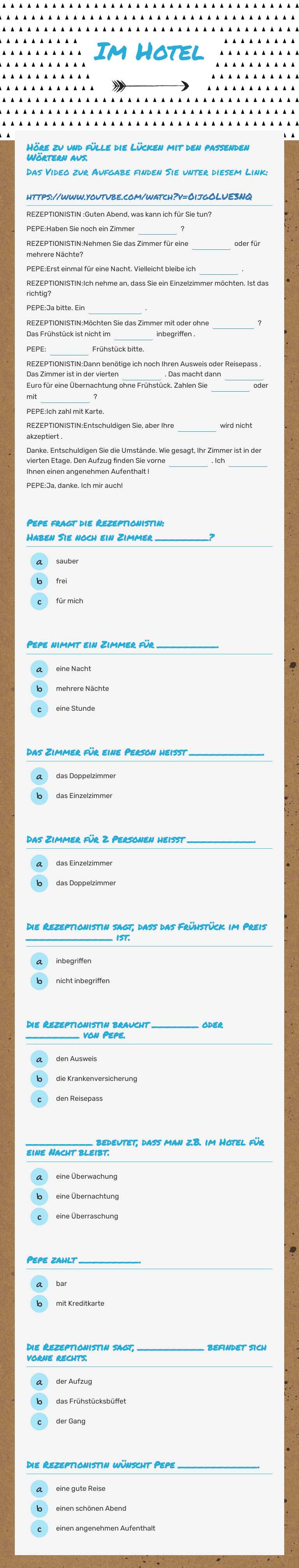 Im Hotel worksheet preview image