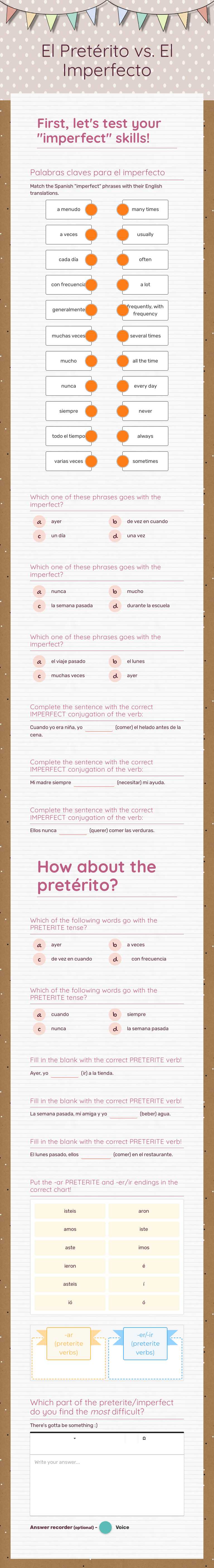 El Pretérito 
vs. 
El Imperfecto Grade 10 worksheet preview