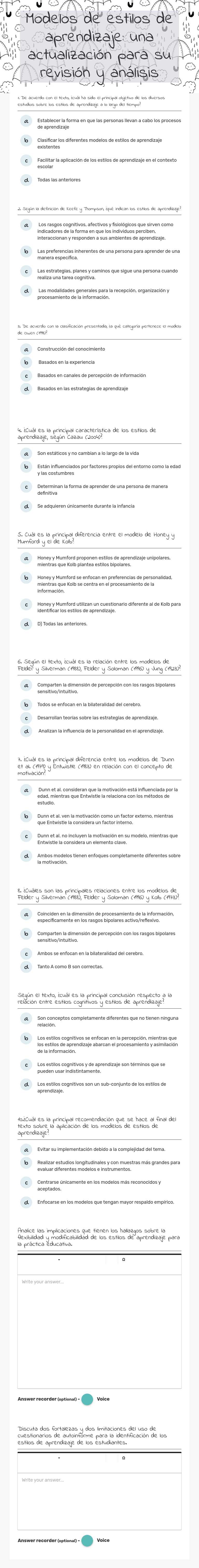 Modelos de estilos de aprendizaje: una actualización para su revisión y análisis worksheet preview image
