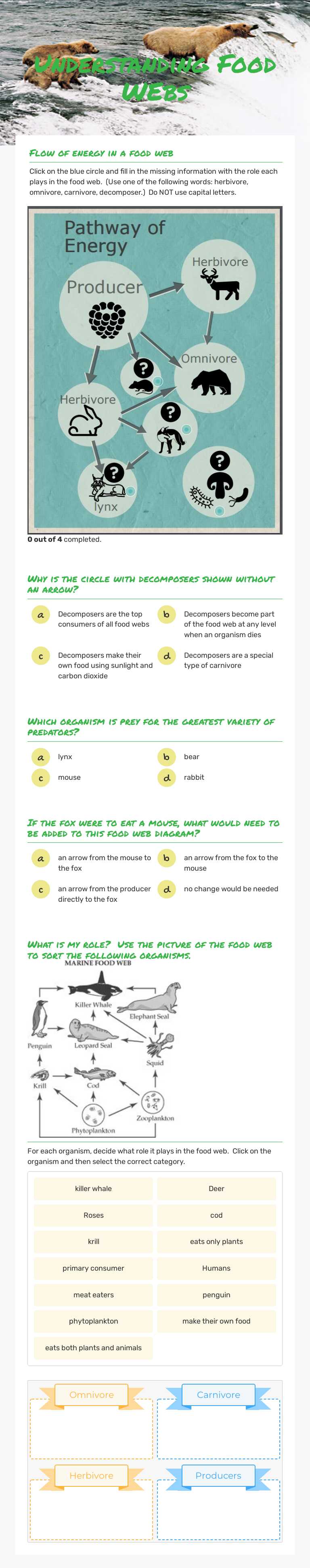 Understanding 
Food WEbs Grade 5 worksheet preview