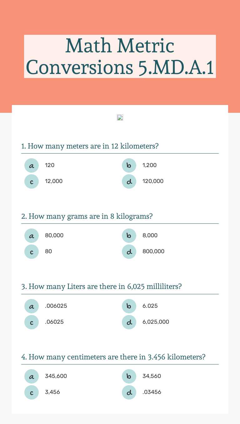 Math Metric Conversions 
5.MD.A.1 worksheet preview image