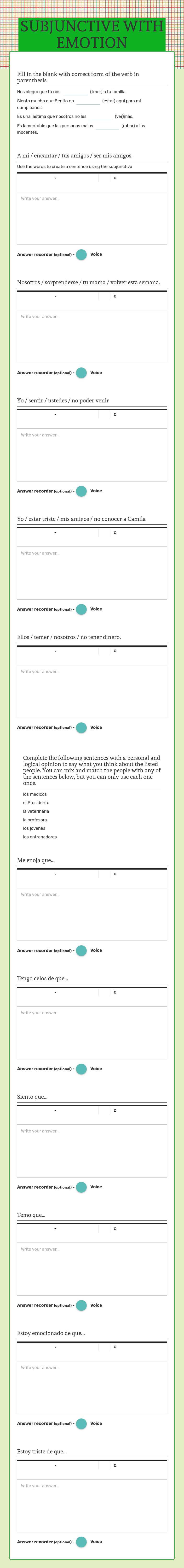 SUBJUNCTIVE WITH EMOTION worksheet preview image