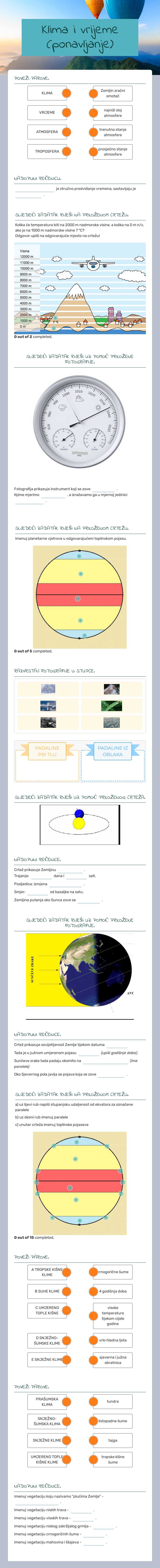 Klima i vrijeme    (ponavljanje) Grade 6 worksheet preview