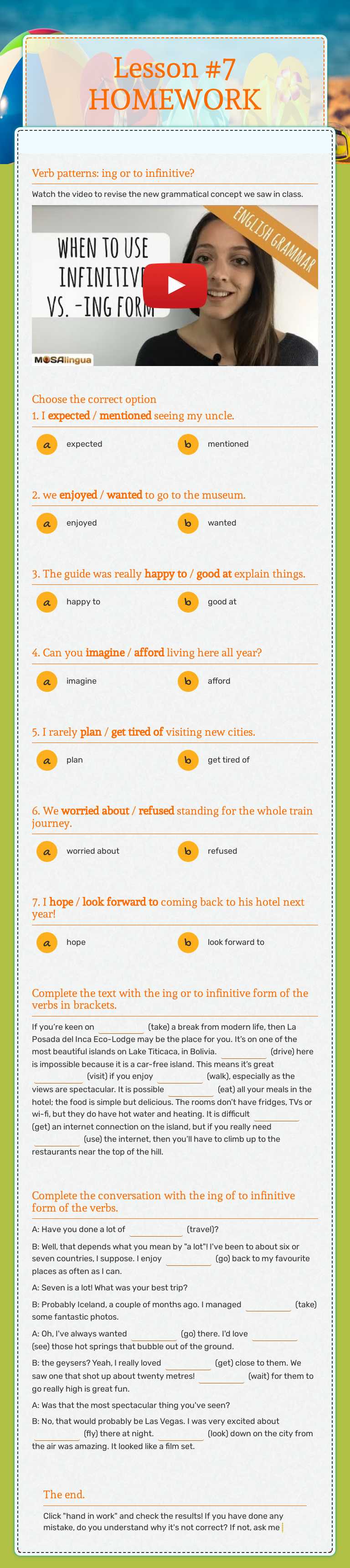 Lesson #7 HOMEWORK worksheet preview image