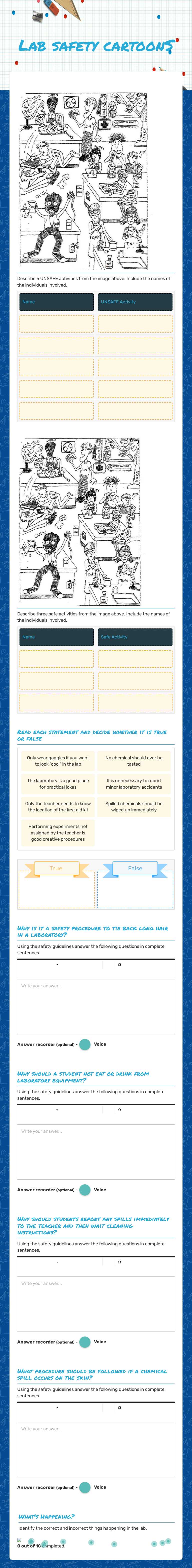 Lab safety cartoonS worksheet preview image