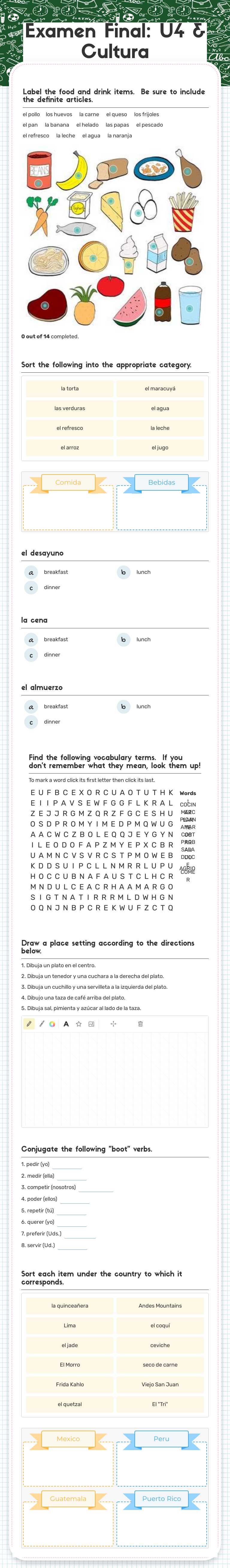 Examen Final: U4 & Cultura Grade 8 worksheet preview
