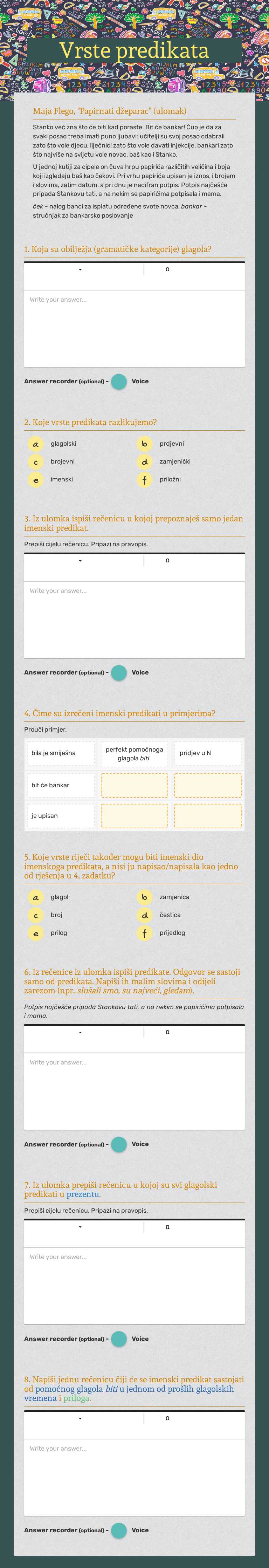 Vrste predikata Grade 6 worksheet preview