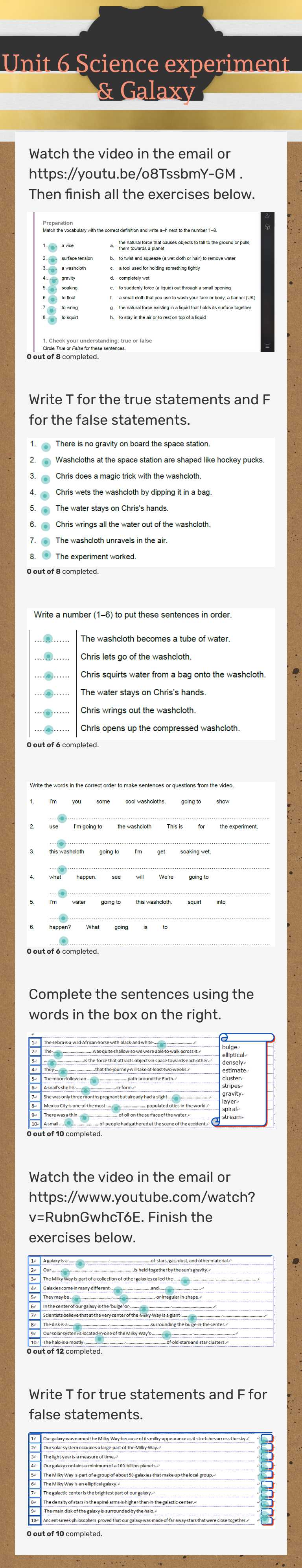 Unit 6 Science experiment & Galaxy worksheet preview image
