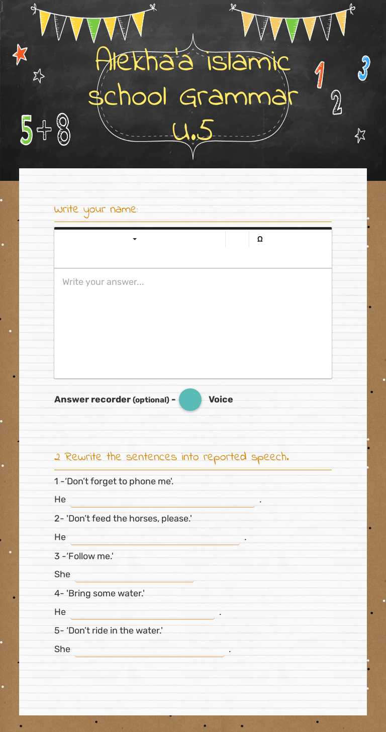 Alekha'a islamic school Grammar U.5 Grade 6 worksheet preview