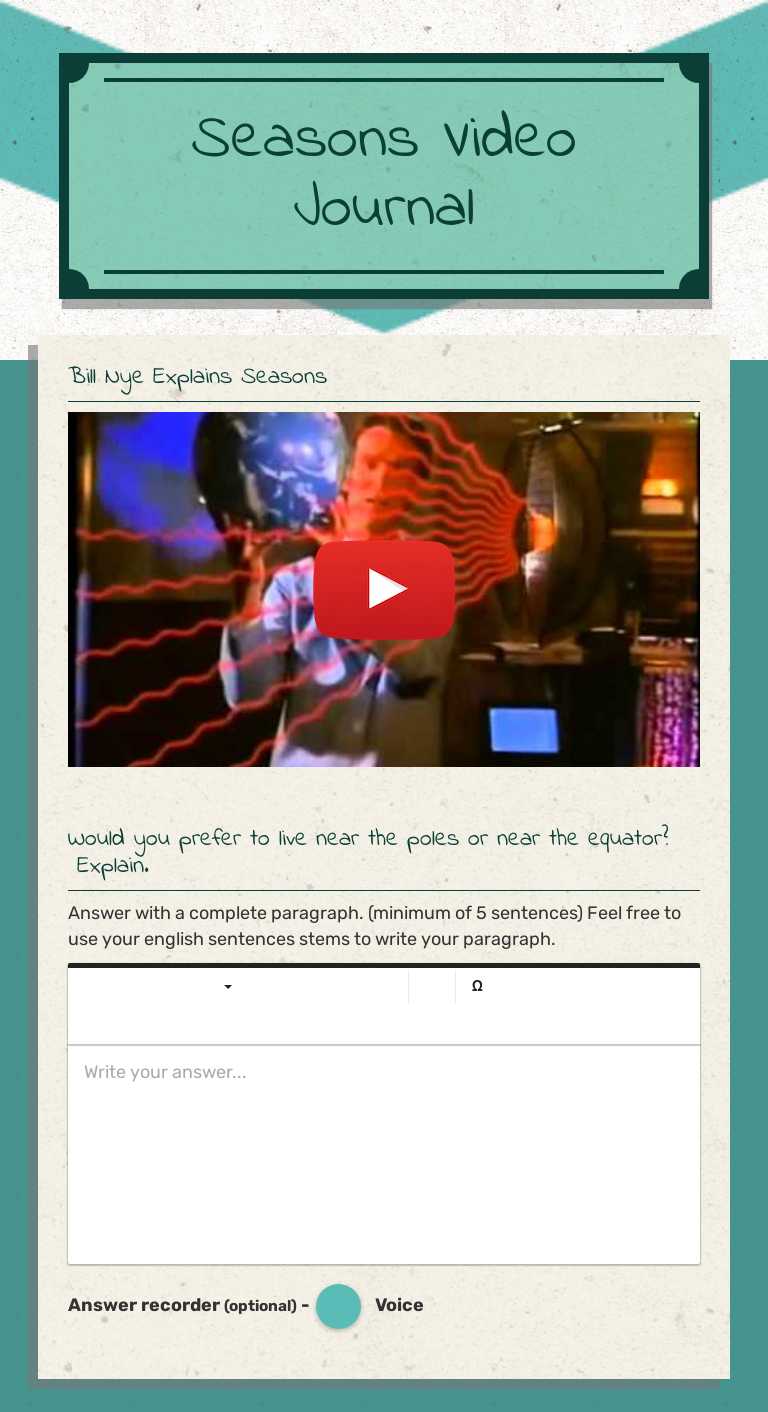 Seasons Video Journal Grade 8 worksheet preview