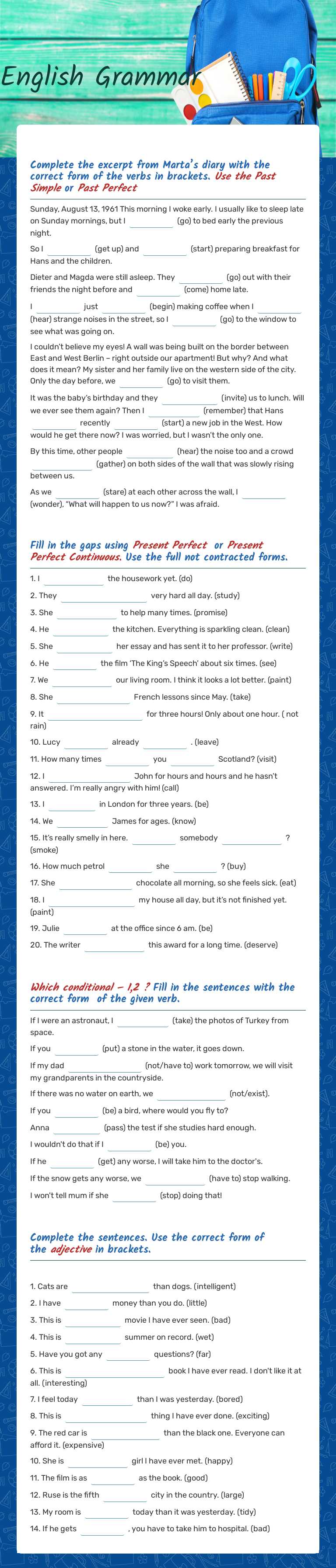 English Grammar worksheet preview image