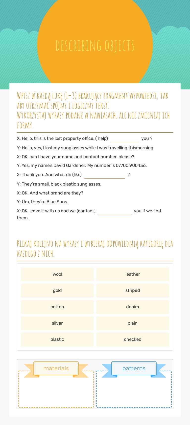 describing objects Grade 7 worksheet preview