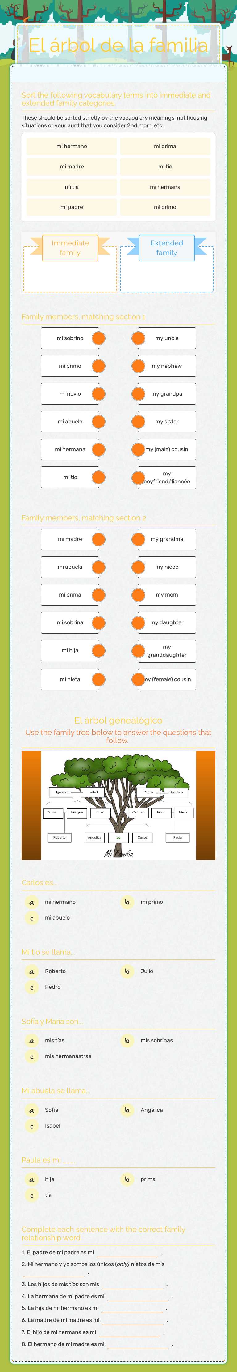 El árbol de la familia worksheet preview image