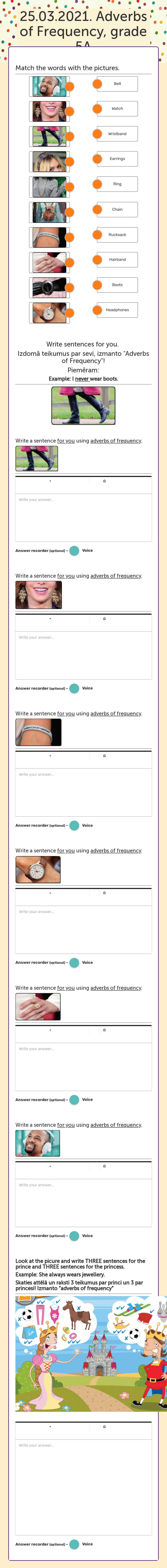 25.03.2021. Adverbs of Frequency, grade 5A worksheet preview image