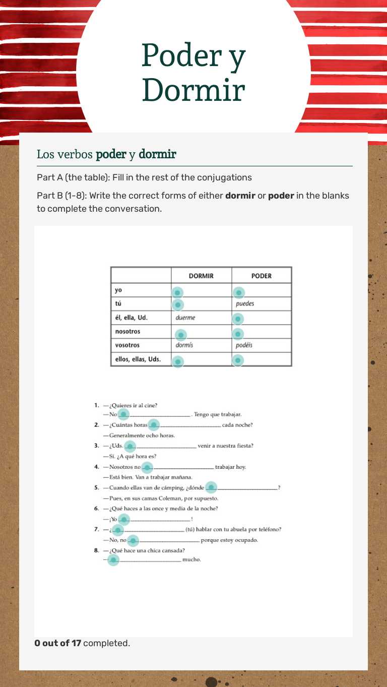 Poder y Dormir worksheet preview image