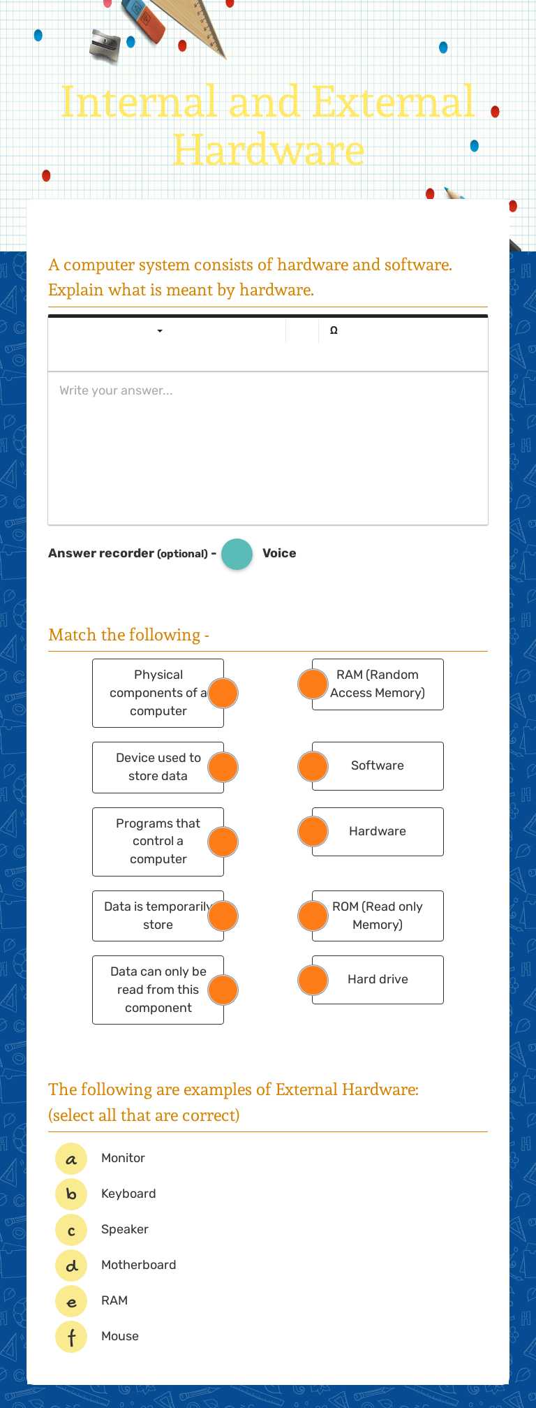 Internal and External Hardware worksheet preview image