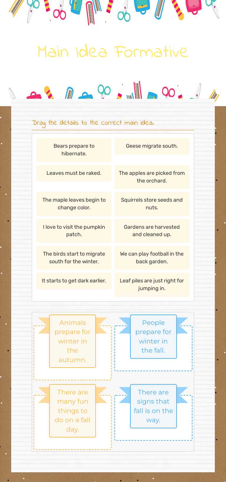 Main Idea Formative worksheet preview image