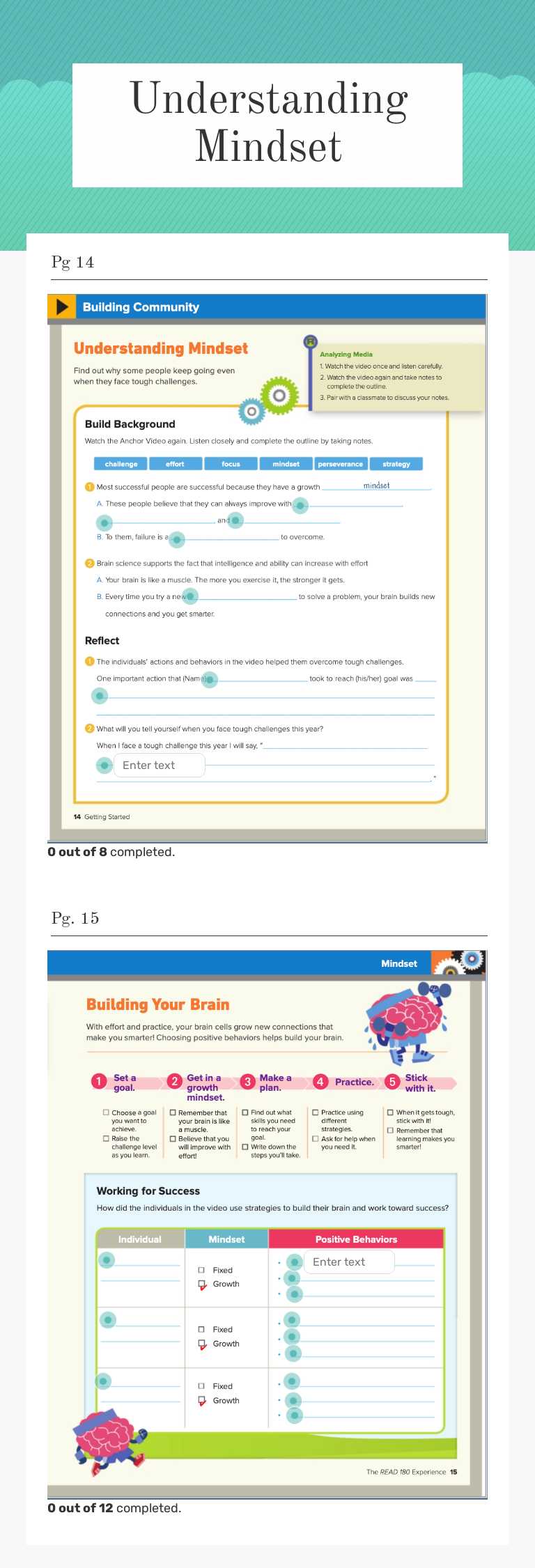 Understanding  Mindset worksheet preview image