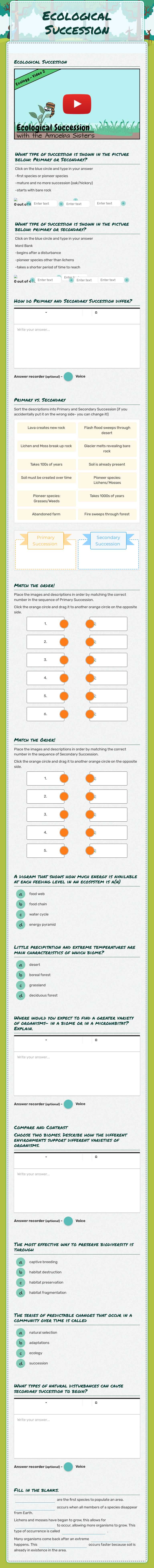 Ecological Succession worksheet preview image