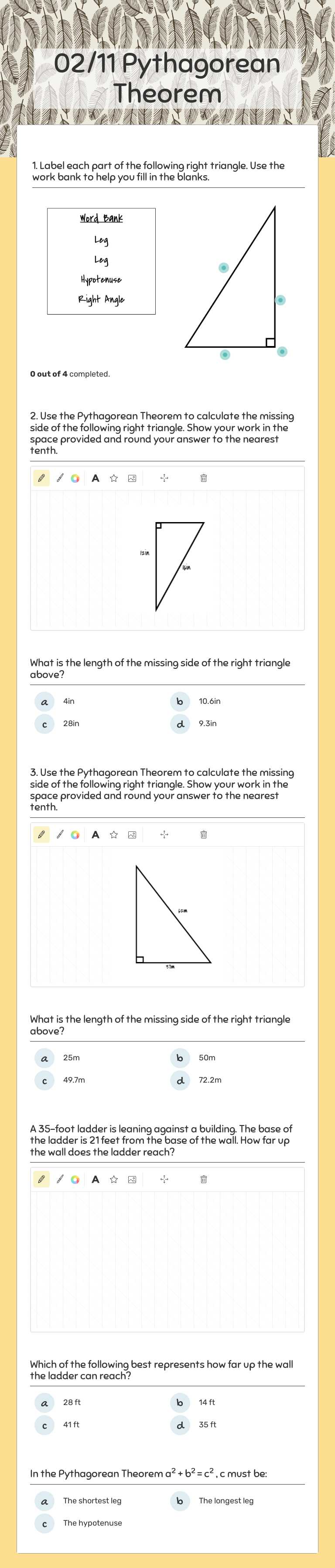 02/11 Pythagorean Theorem Grade 8 worksheet preview
