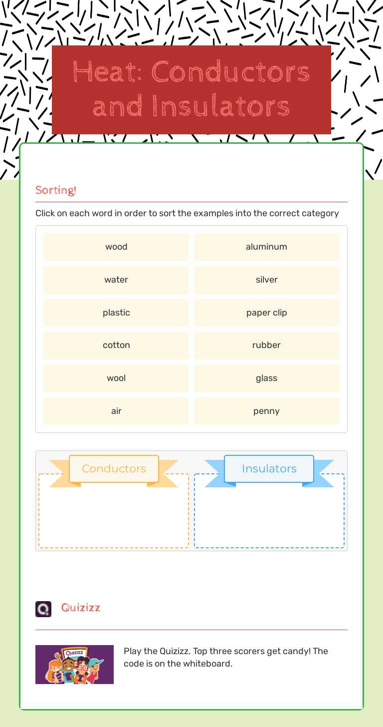 Heat: Conductors and Insulators worksheet preview
