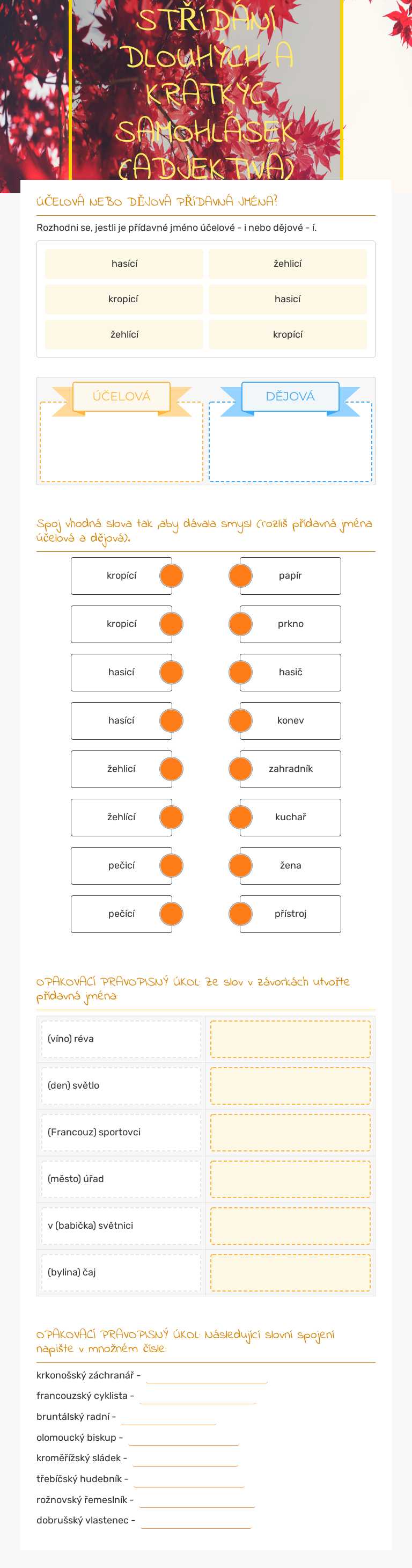 STŘÍDÁNÍ DLOUHÝCH A KRÁTKÝC SAMOHLÁSEK (ADJEKTIVA) worksheet preview image