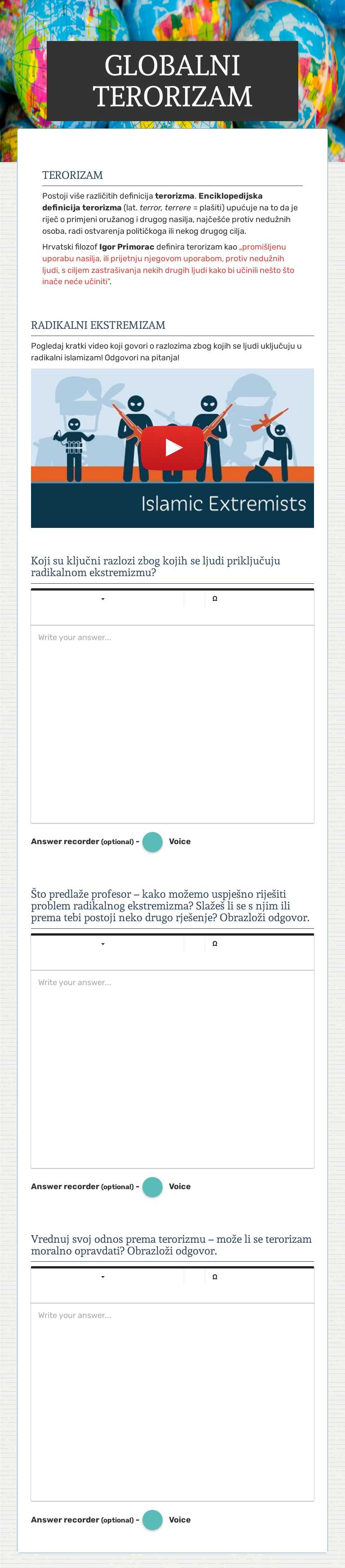 GLOBALNI TERORIZAM worksheet preview image