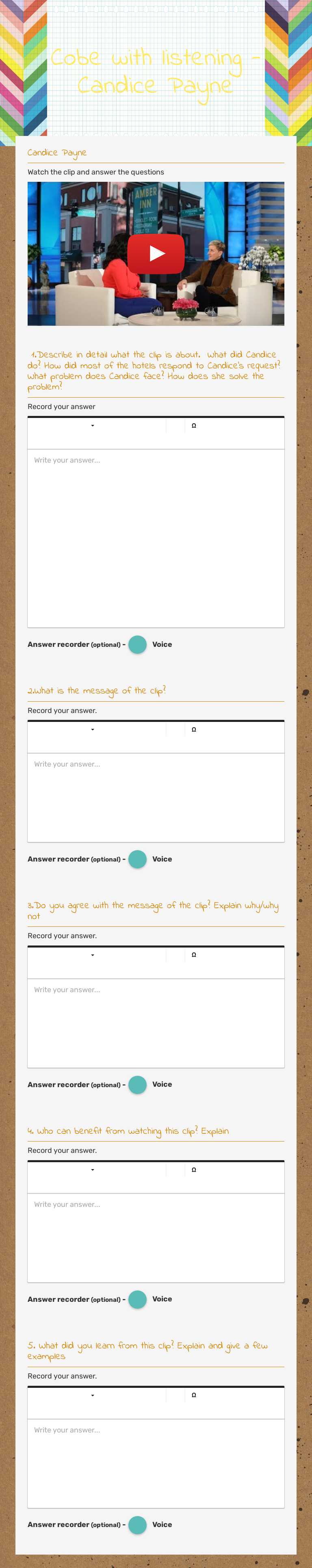 Cobe with listening -   Candice Payne worksheet preview image