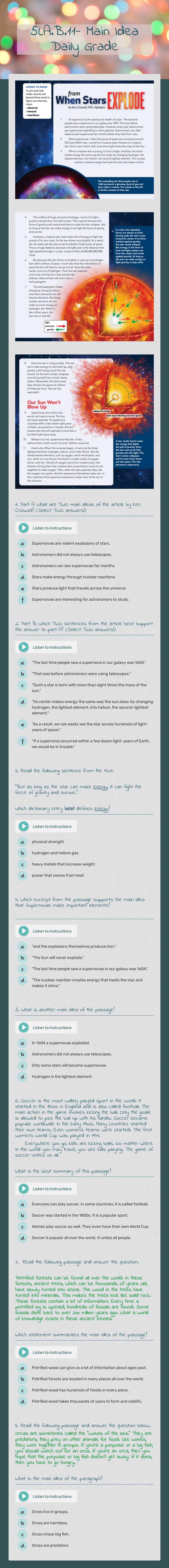 5LA.B.11- Main Idea Daily Grade worksheet preview image