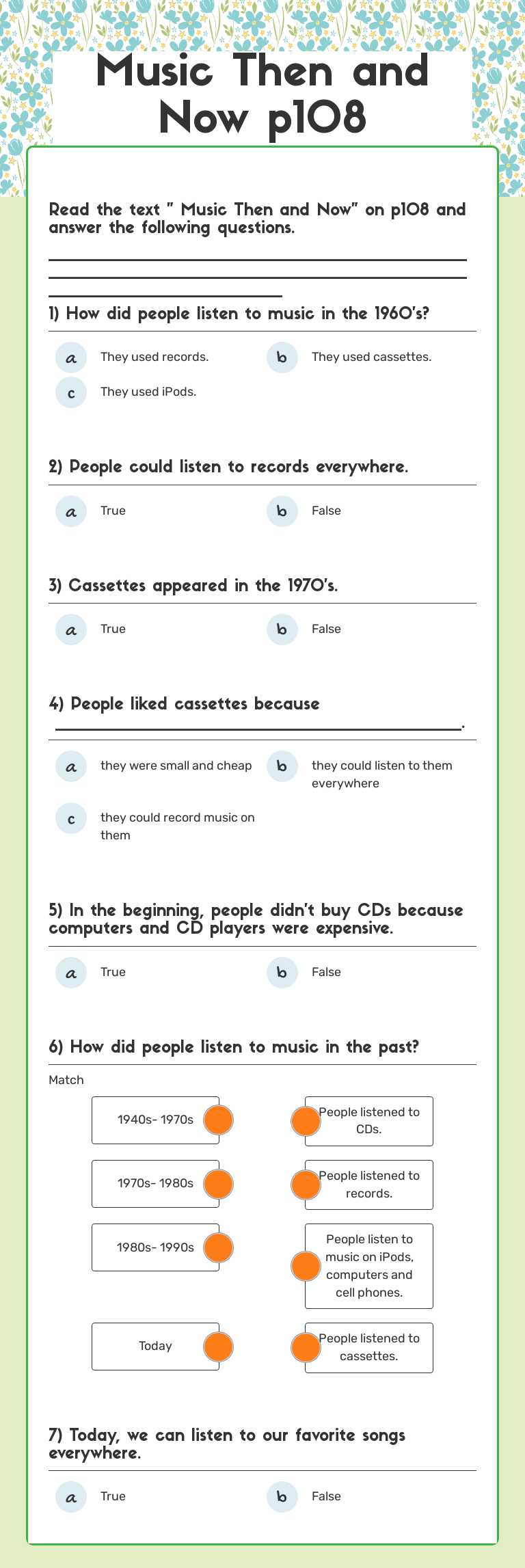 Music Then and Now p108 worksheet preview image