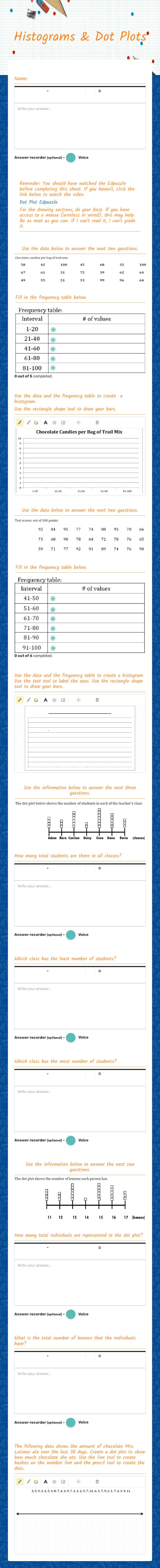 Histograms & Dot Plots worksheet preview image
