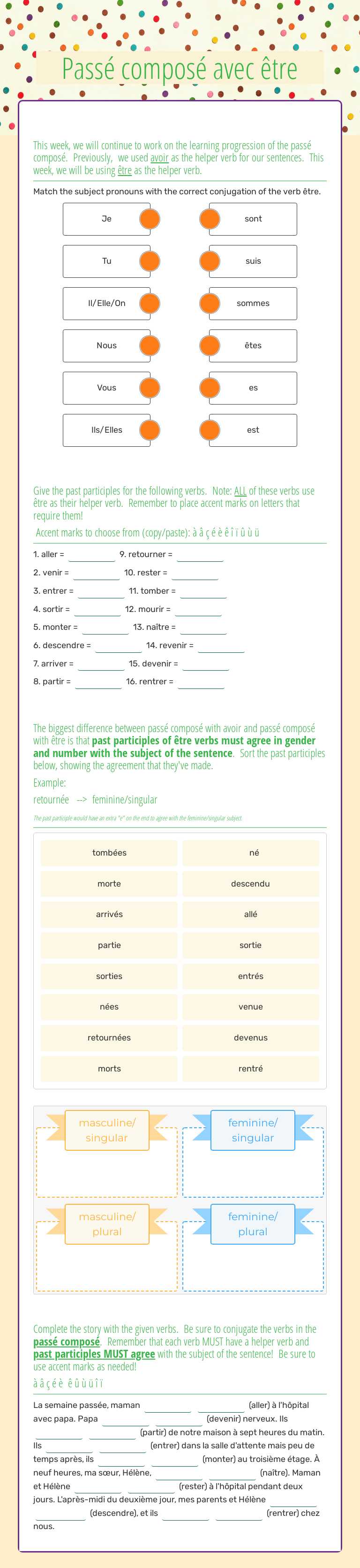 Passé composé avec être worksheet preview image