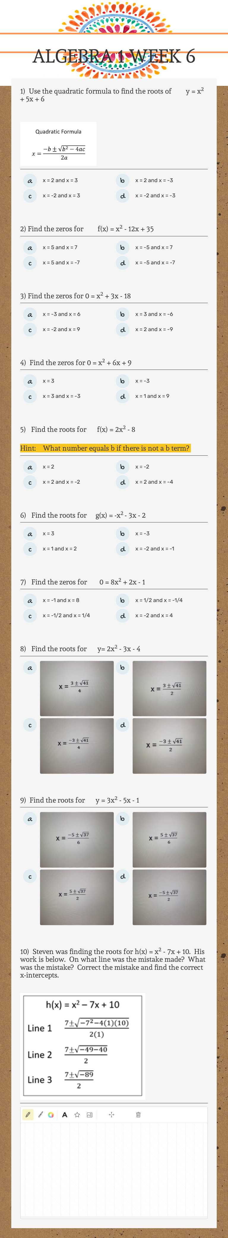 ALGEBRA 1 WEEK 6 worksheet preview image