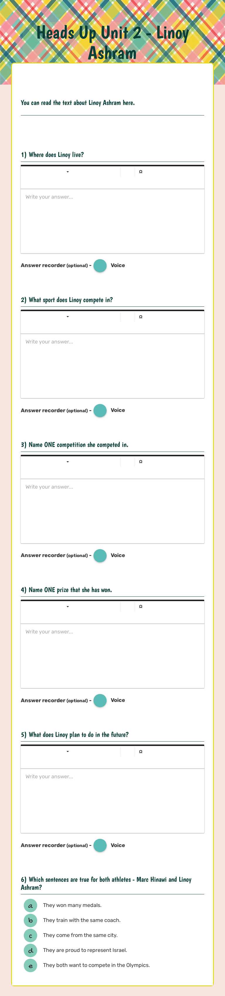 Heads Up Unit 2 - Linoy Ashram Grade 9 worksheet preview