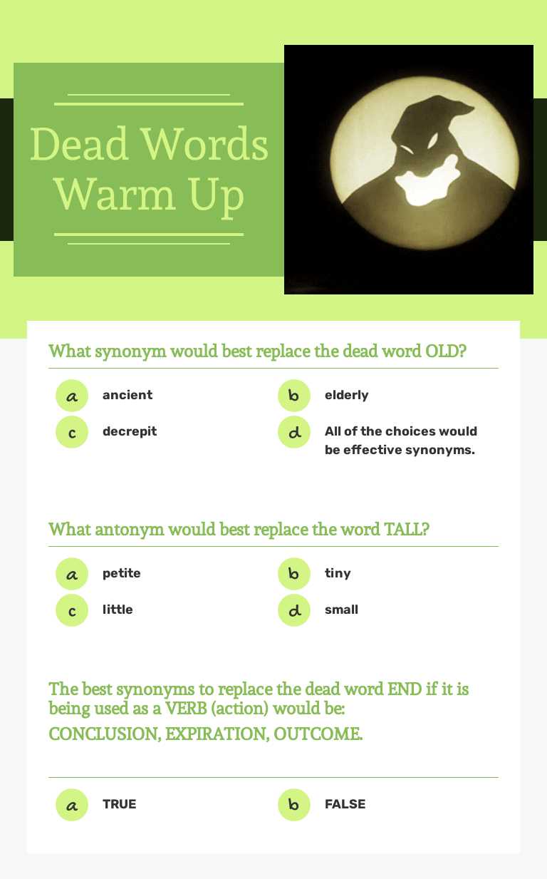 Dead Words Warm Up worksheet preview image